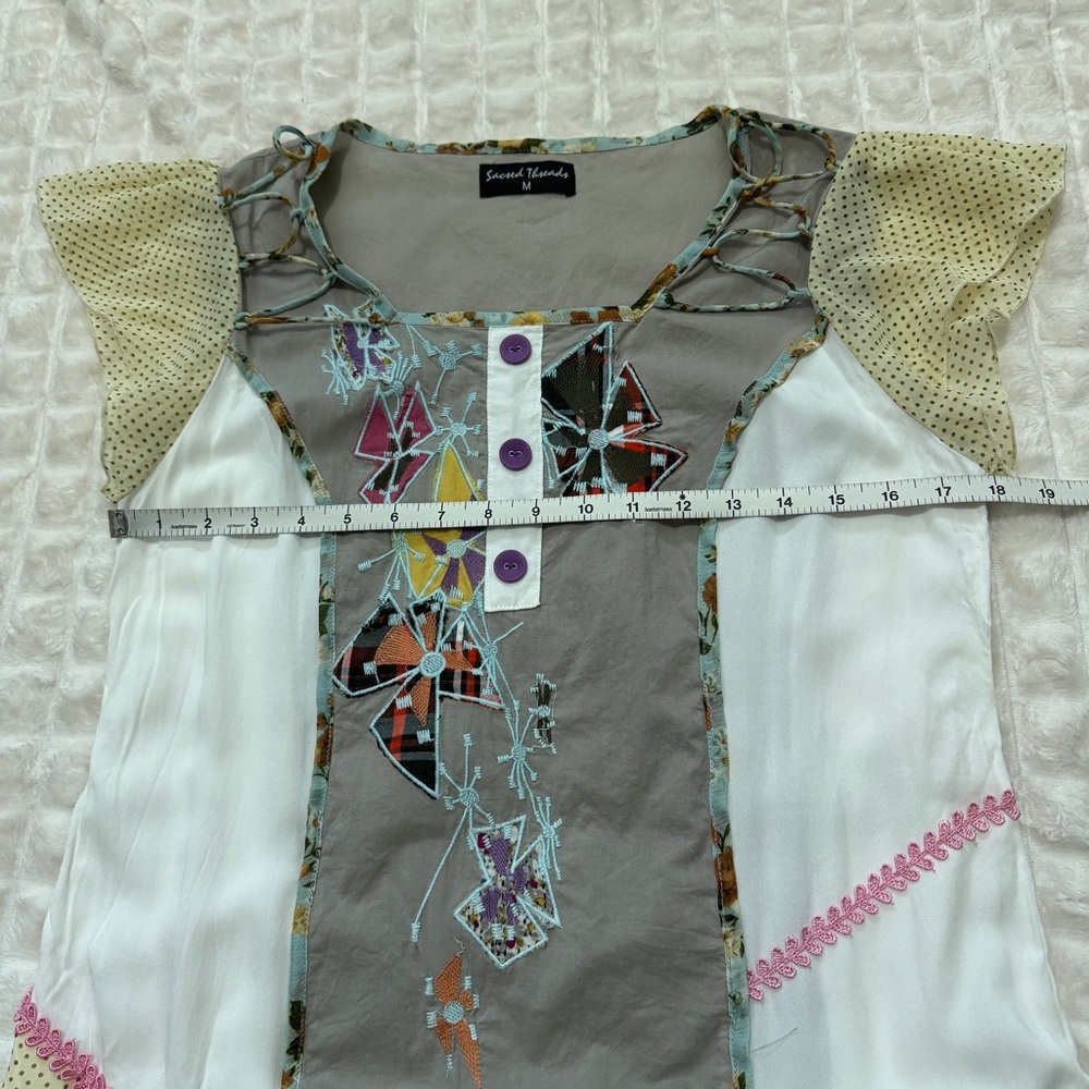 Sacred Threads Small Tunic Top ~ Patchwork Floral… - image 3